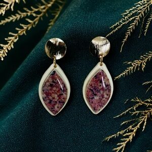 Elegant Gold and Pink floral handmade Earrings